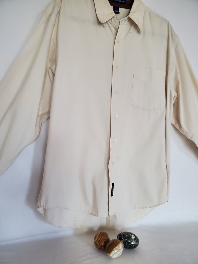 🛳PORT AUTHORITY🛳 Cotton/Polyester Beige Long Sleeve Dress Shirt Men’s Sz. Lg.