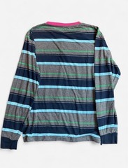 Black Ice Multicolored Stripe Grunge Streetwear Henley Style Long Sleeve Sz XL