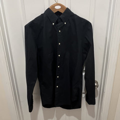 Ralph Lauren Black Solid Stretch Poplin Dress Shirt Slim Fit Large L