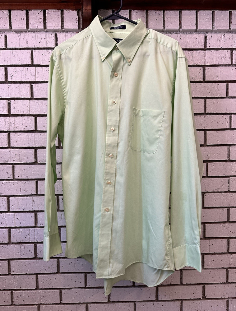 Chaps Regular Fit Twill Non-Iron Solid Green Dress Shirt 15.5 32/33 Men