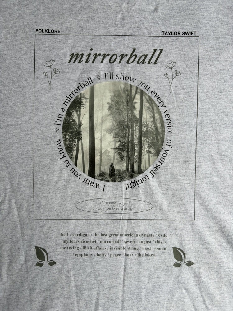 Taylor Swift Folklore Mirrorball Graphic Tee Heather Gray Tshirt Men’s Size XL