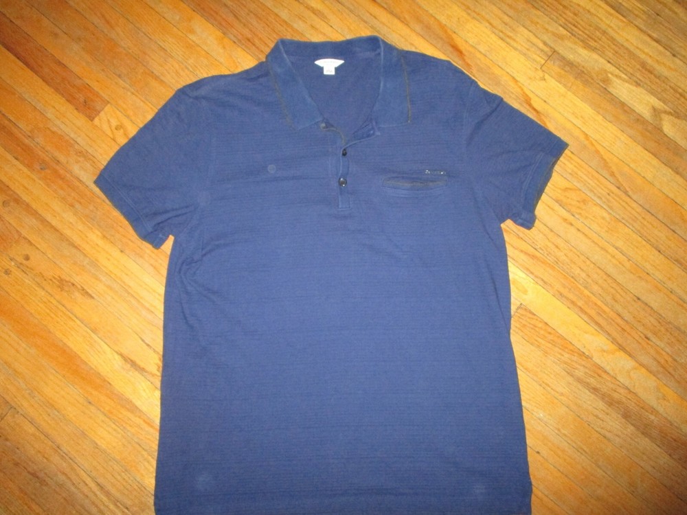 CALVIN KLEIN POLO SHIRT Solid Navy Blue Retro Classic Slit Pocket Men’s MD/LRG
