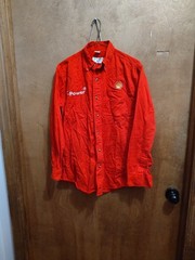 Shell V-power Red Men’s Long sleeve Button Down Denim Uniform Shirt Size S