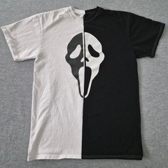 Ghost Face Scream Split Panel Black White Graphic Tee Shirt Mens Medium