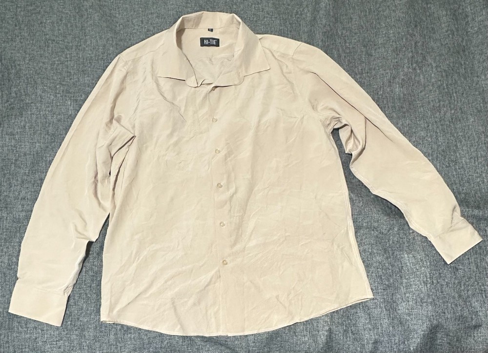 Hi Tie Men’s Solid Beige Size L Long Sleeve Shirt