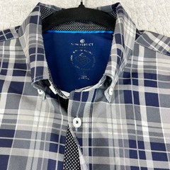 Construct Slim Fit Plaid Button Down Dress Shirt Men L Long Sleeve flip cuff