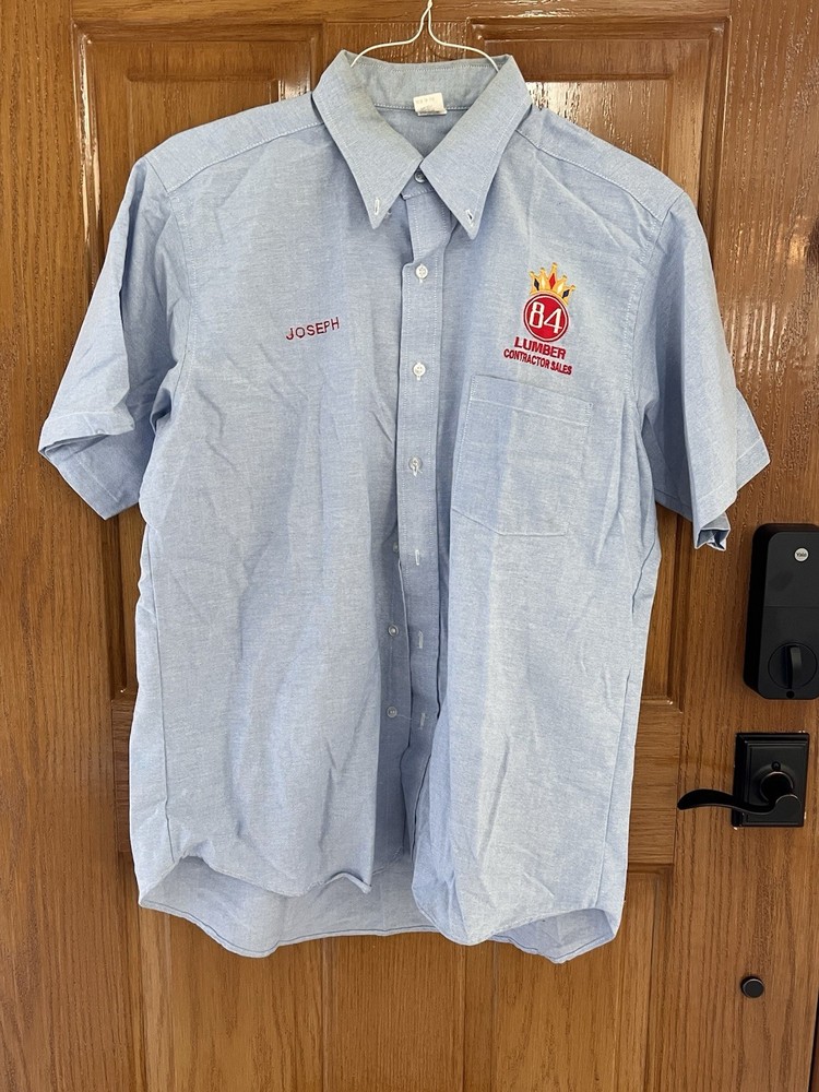 Mens Blue Button Up 84 Lumber Work Uniform Size 16 1/2