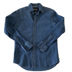 Cultura Long Sleeve Striped Button Front Shirt Men’s M Blue Cotton Poly Blend