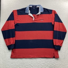 Vtg Polo Sport Ralph Lauren Rugby Shirt Men Large Red Blue Striped Denim Collar