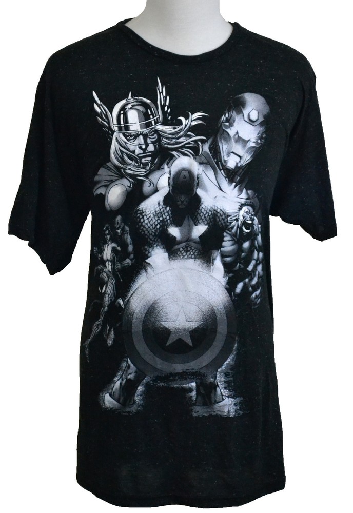 Avengers T-shirt Marvel Classic Comic Book Superhero Graphic Tee Black NWT
