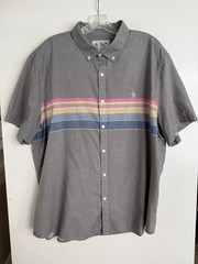 Original Penguin Men’s Gray Engineered Stripe Short Sleeve Button Down Shirt XXL