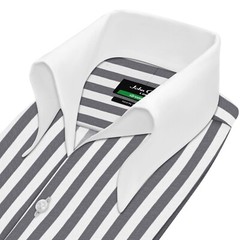 High Open Button Down Collar Buttonless Black White Wide Stripes Men Party Shirt