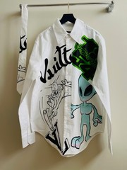 Authentic Louis Vuitton Cartoon Alien Graphic Button Down Shirt and Tie Size L