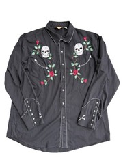 Scully Men Western Embroidered Skulls Roses Snap Shirt Sz XXL Rockabilly EUC