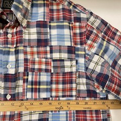 Patchwork Men Shirt Size M Madras Plaid Short Sleeve Weekend Summer Casual