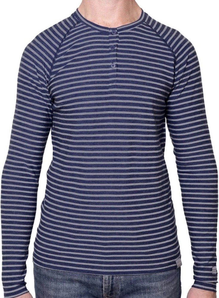 Meriwool Light Base Layer Men’s S Blue “Sea” Stripe 190 Henley Long Sleeve NEW