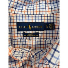 Ralph Lauren Mens XL Slim Fit Cotton Stretch Tattersall Check Shirt Orange Blue