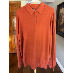 Neiman Marcus Long Sleeve Polo Sweater Mens Large Rust Cotton Rayon Italy Knit