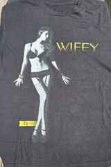 TMLS Too Many Loose Strings MEDIUM Black Graphic Print T Shirt WIFEY in FISHNETS