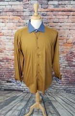 Bertigo Long Sleeve Brown Blue Button Up PAISLEY FLIP CUFFS Dress Shirt Sz 5 /XL