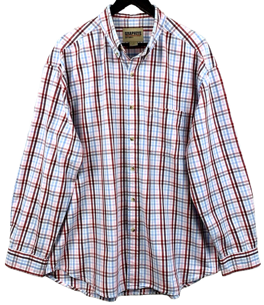 GRAPHITE Button Down Shirt Mens Extra Large White Rust Brown Blue Check Plaid LS