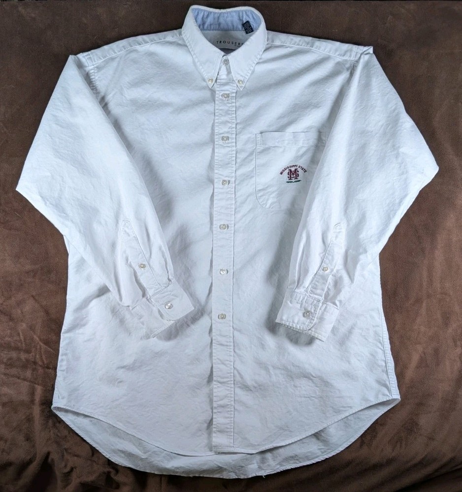 MS State Button Down Shirt Mens Large White Embroidered Trousers by Hagale USA