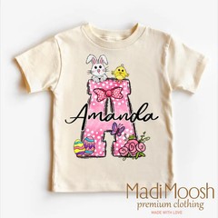 Girls Personalized Custom Name Easter Comfort Tee Shirt Custom Gift Top