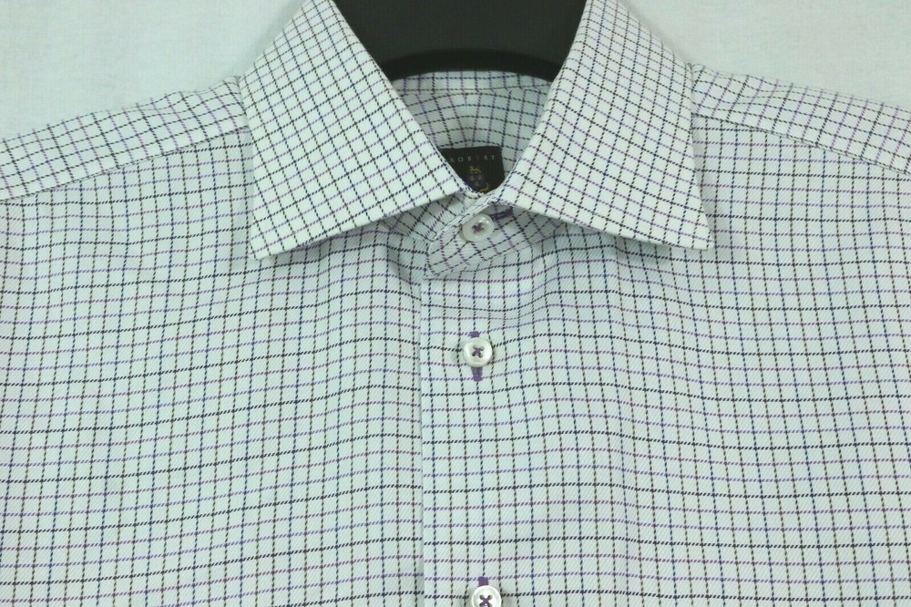 Robert Talbott ESTATE Size 16 Checkered Plaid Dress Shirt Hand Crafted Cotton