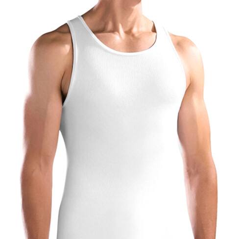 Men’s White Ribbed Stretch Undershirt Lightweight Tank Top A Shirt – 12 Pack