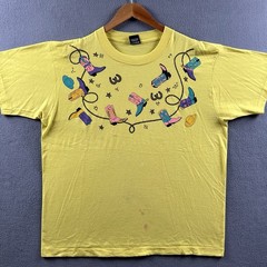 Vintage Cowboy Boots Shirt Mens XL Yellow Western Spurs Horseshoes 90s AOP Tee