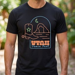 Next Level Apparel Utah Dance Fest Black Graphic Tee Cowboy Boot Delicate Arch