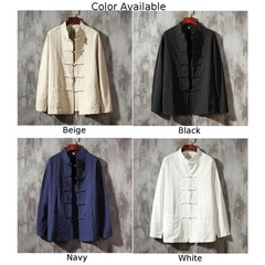 Men’s Solid Color Stand Collar Jacket Blouse for Traditional Kung Fu Tai Chi
