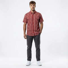 Brazos Contractor Ripstop Plaid Work Shirt Mens L Red Ochre Short Sleeve Cotton