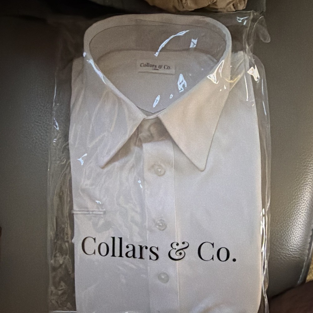Collars & Co. Men’s White Solid Cotton Non-Iron Dress Shirt 34/35 Sleeve L