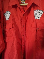 Round’em Western Gear Red Snap Button Up Shirt, Cards Embroidered Long Sleeve EX