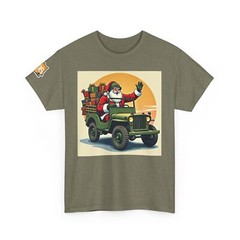 Militaria Christmas Santa WW2 Jeep Military Holiday Unisex Heavy Cotton Tee