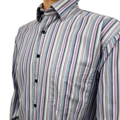 Alan Flusser Shirt Hidden Button Down Collar Multicolor Striped Long Sleeves M