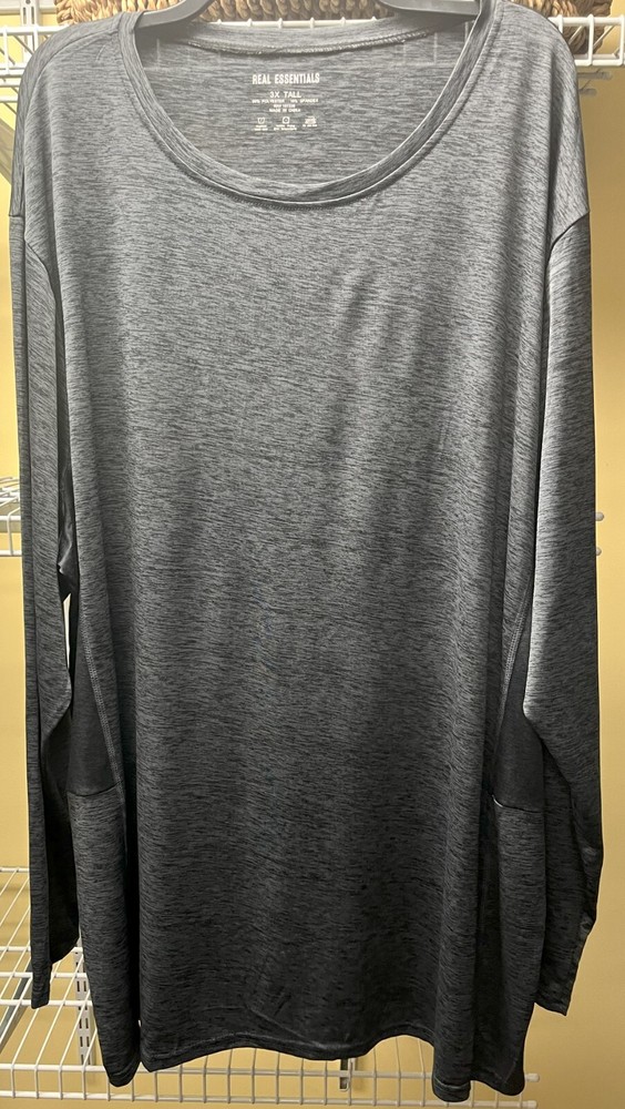 Real Essentials Men’s Long Sleeve Gray Crew Neck T-Shirt Mens Size 3XL Tall New
