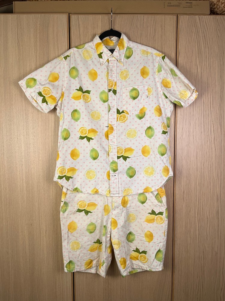 Gitman Bros Vintage Matching Set — Lemon Print Shirt & Shorts, Size L, Made in U
