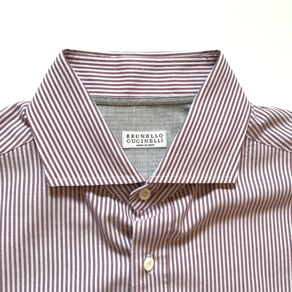 Brunello Cucinelli Stripe Button Down Shirt Mens Large White Maroon Wine Cotton
