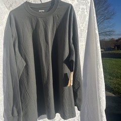 SKIMS T Shirt XL Heavyweight Cotton Mens Relaxed Long Sleeve Lounge Gunmetal New