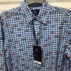 Con.Struct Performance Shirt 4 Way Stretch Fishes Slim Fit Blue ~S~NWT
