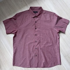 WestZeroOne Mens XL Button-Down Shirt Maroon Pattern Cuban Travel Retro Shirt