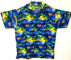 CARIBBEAN Men’s button up Large short sleeve Hawaiian floral Terivoile size L