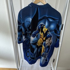 Marvel Wolverine All Over Print Button Up Shirt 2XL Blue Comic Retro Korea