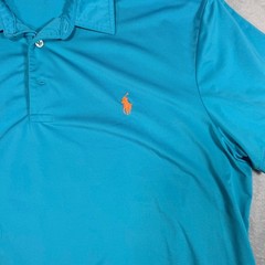 Polo Ralph Lauren Performance Mens Large Turquoise Blue Orange Pony Polo Shirt