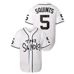 Sandlot Baseball Jersey Squints #5 White / Black Stitched Men’s Size 3XL XXXL