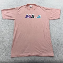 VTG 80s Designpoint Polar Bear M Pink Graphic T Shirt Running Bears Made USA