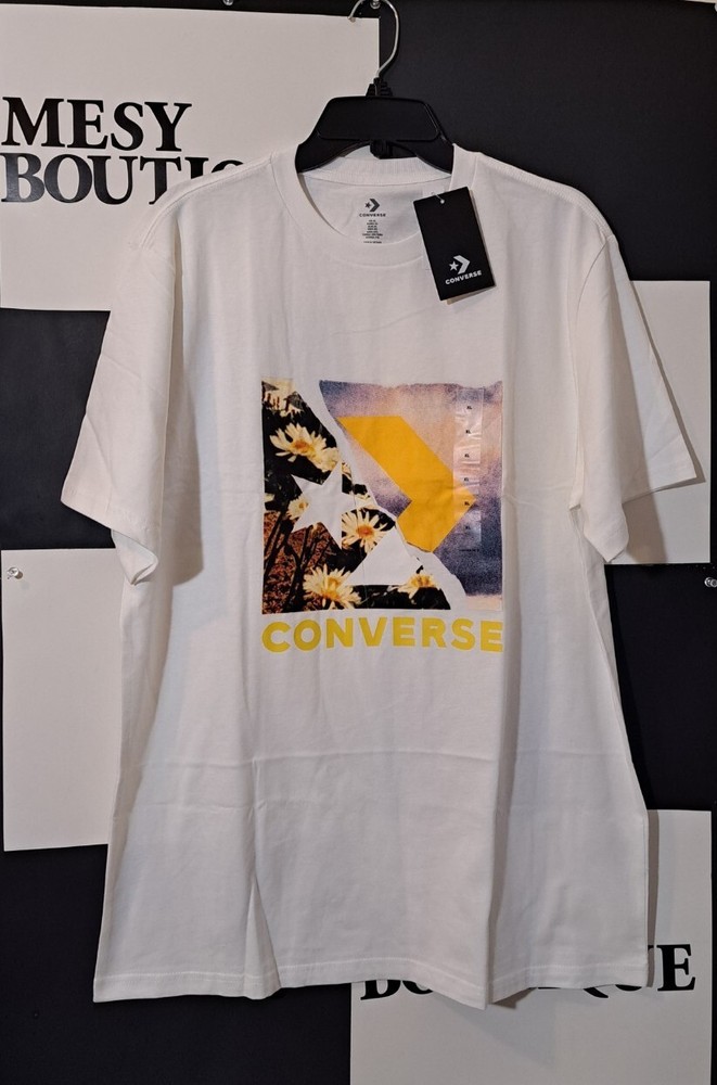 Converse Logo Box Graphic Classique Standard T-shirt Cotton Mens Size XL White