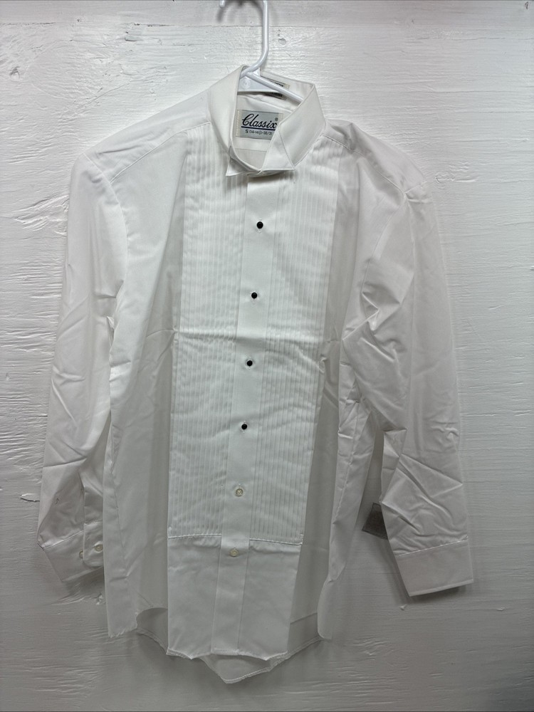 New Classix White Long Sleeve Button Up English Shirt 14-14.5 Small X-93